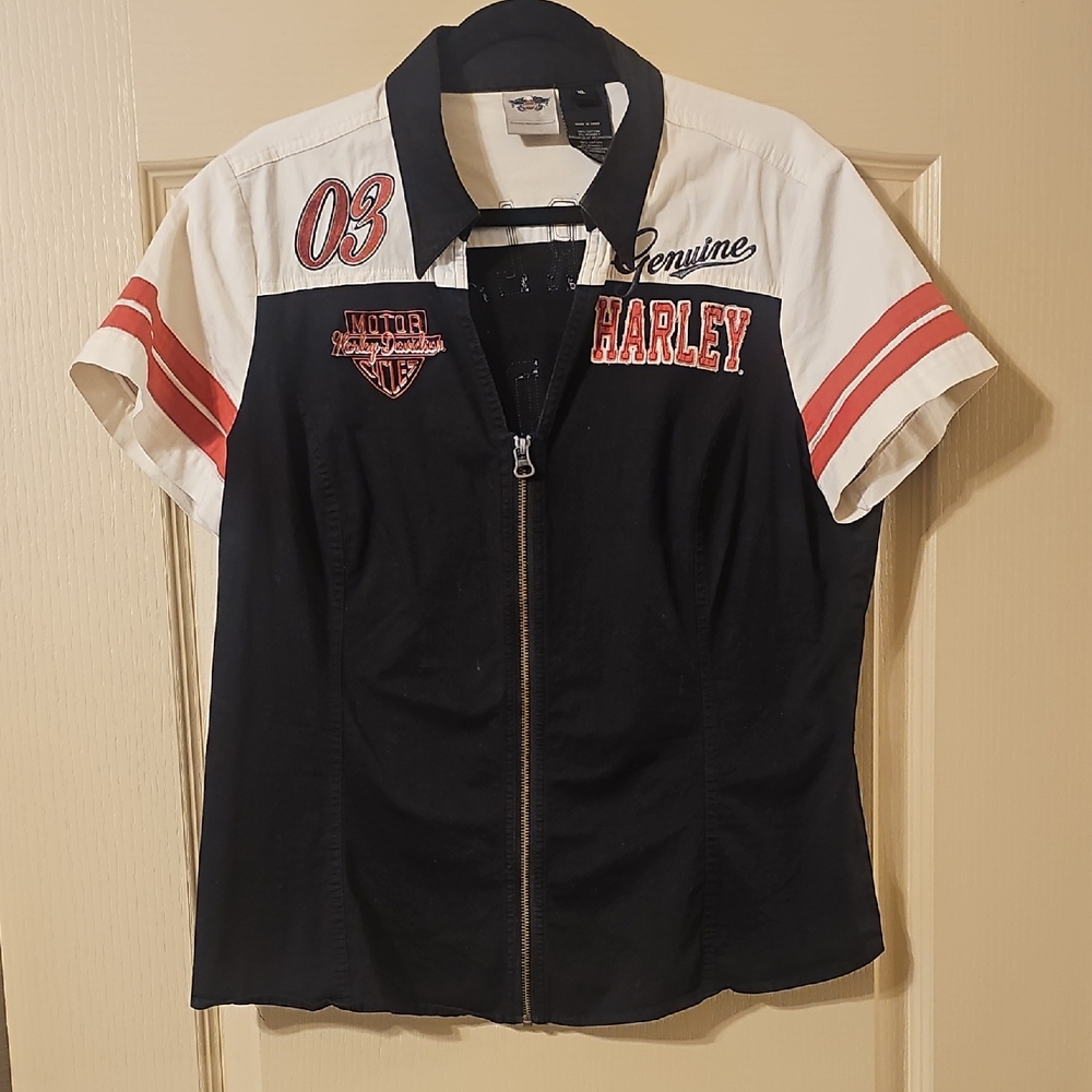 Harley-Davidson Black, White & Red Zip-Up Racing Shirt